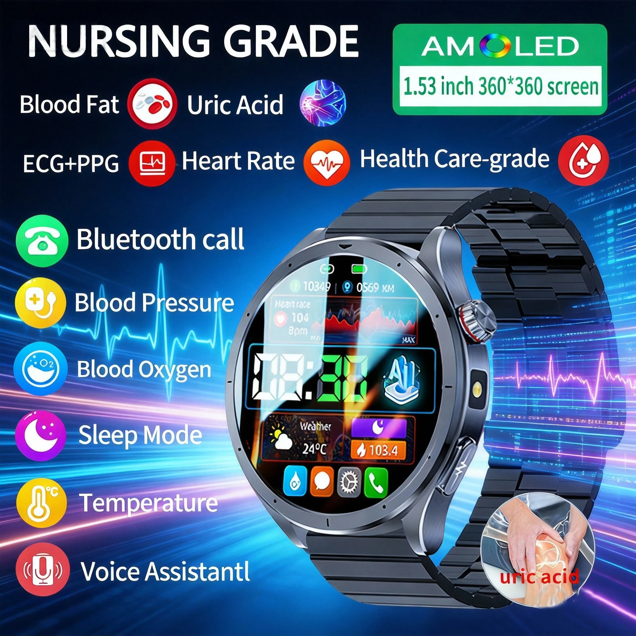 2026 New Body Fat Analysis Health Smart Watch ECG+PPG Uric Acid Blood Pressure Blood Oxygen Clock Call Smart Watch For Men Women
2026 New Body Fat Analysis Health Smart Watch ECG+PPG Uric Acid Blood Pressure Blood Oxygen Clock Call Smart Watch For Men Women