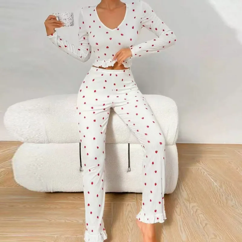 Trendy Printed 2pcs Home Outfit Ruffled Design Round Neck Long Sleeve Long Pants Cozy Casual Loungewear For Ladies All Season
Trendy Printed 2pcs Home Outfit Ruffled Design Round Neck Long Sleeve Long Pants Cozy Casual Loungewear For Ladies All Season
