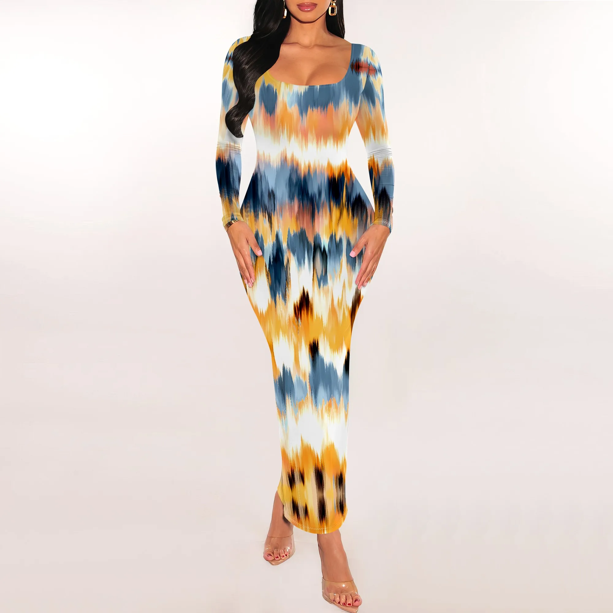 Tie Dye Ink Print Bodycon Maxi Dress Long Sleeve Gradient Style Fall Daily Slim Fit Dress
Tie Dye Ink Print Bodycon Maxi Dress Long Sleeve Gradient Style Fall Daily Slim Fit Dress