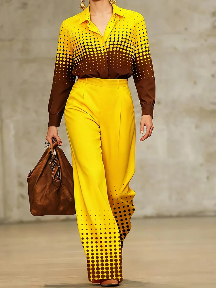 Yeezzi 2026 New Office 2 Piece Set Women Fashion Gradient Color Polka Dot Shirts & High Waisted Wide Leg Full Length Pants Suits
Yeezzi 2026 New Office 2 Piece Set Women Fashion Gradient Color Polka Dot Shirts & High Waisted Wide Leg Full Length Pants Suits