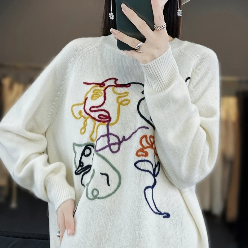 100% Wool Sweater Women's Round Neck Knitted Long Sleeve Loose Bottom Top 2023 Autumn/Winter New Fashion Coat Sweater Pullover
100% Wool Sweater Women's Round Neck Knitted Long Sleeve Loose Bottom Top 2023 Autumn/Winter New Fashion Coat Sweater Pullover