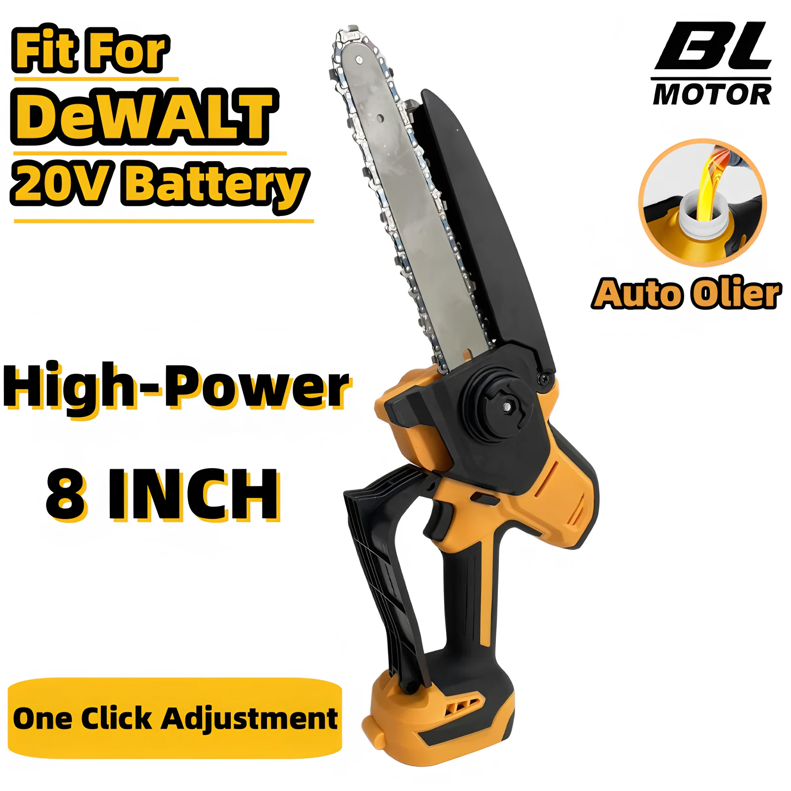 Brushless 8 Inch Chainsaw Auto Oiler Electric One Click Adjust Chain Saw High-Power Saw Power Tools For DeWALT 20V Battery
Brushless 8 Inch Chainsaw Auto Oiler Electric One Click Adjust Chain Saw High-Power Saw Power Tools For DeWALT 20V Battery