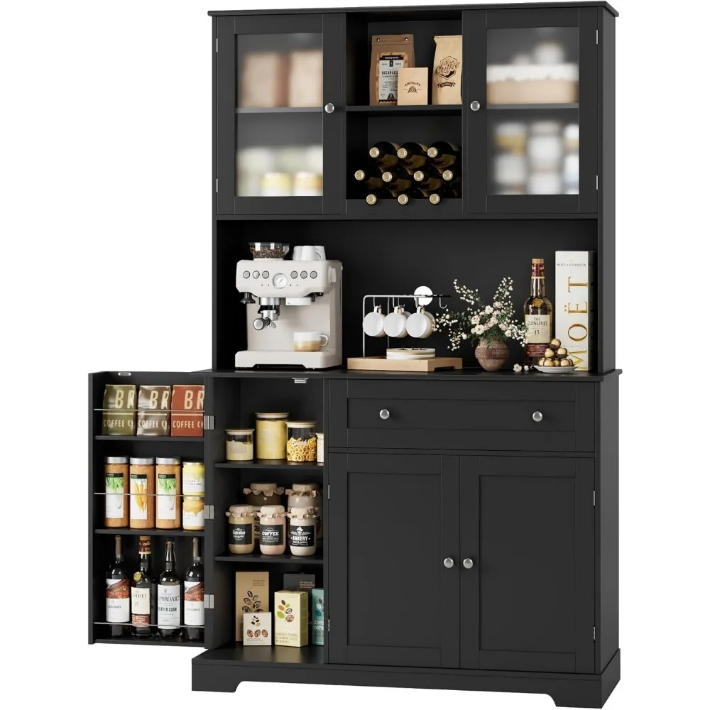 Kitchen Pantry Storage Cabinet with Hutch, Tall Kitchen Hutch with Microwave Stand, Food Pantry Cabinet Shelves Wine Rack
Kitchen Pantry Storage Cabinet with Hutch, Tall Kitchen Hutch with Microwave Stand, Food Pantry Cabinet Shelves Wine Rack