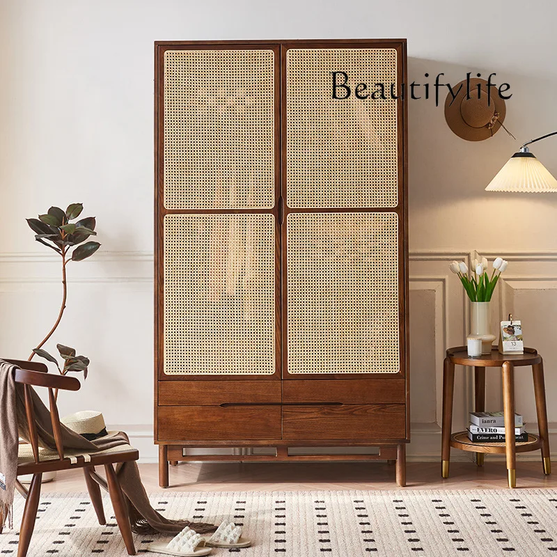 Modern Minimalist Solid Wood Wardrobe Home Bedroom Double Door Rattan Wardrobe
Modern Minimalist Solid Wood Wardrobe Home Bedroom Double Door Rattan Wardrobe