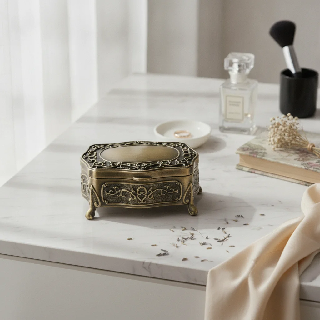 Antique-Design Jewelry Box Bronze Velvet-Lined Jewelry Box Storage Item Rounded Corners Portable
Antique-Design Jewelry Box Bronze Velvet-Lined Jewelry Box Storage Item Rounded Corners Portable