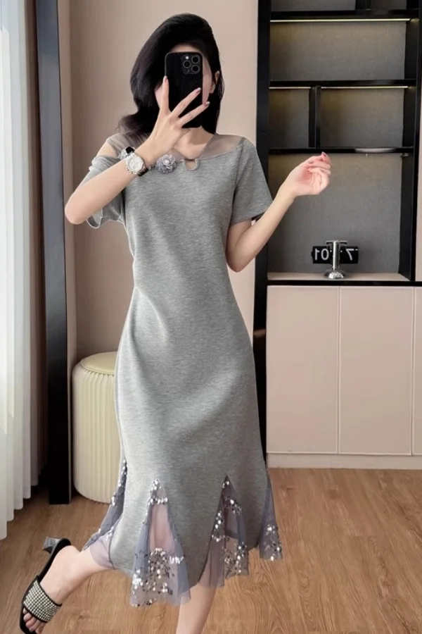 Sparkling Mesh Flower Splicing Waist Cinched Off Shoulder Short Sleeved Dress For Women's Summer New Style Dress
Sparkling Mesh Flower Splicing Waist Cinched Off Shoulder Short Sleeved Dress For Women's Summer New Style Dress