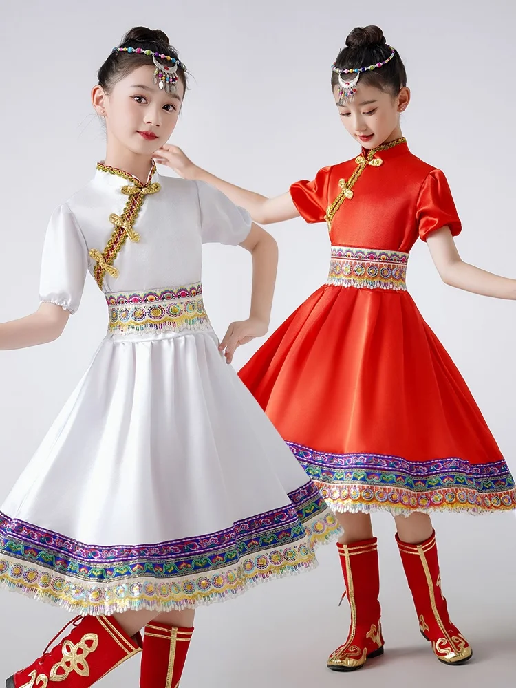 Children's Mongolian Ethnic Dance Performance Costume White National Dr Girl's Performance Apparel Summer T Top
Children's Mongolian Ethnic Dance Performance Costume White National Dr Girl's Performance Apparel Summer T Top
