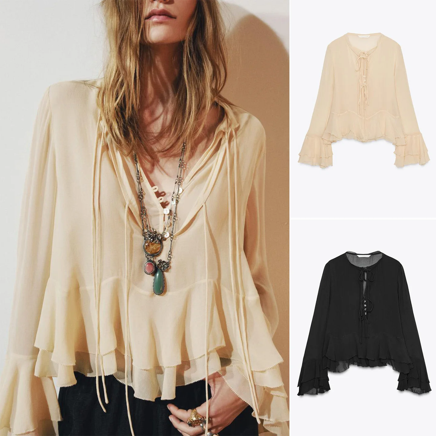 Faionable round Ne irt Women's Loose Flared Sve Layered Decorated irt Casual Sle Polyester Fiber Long Sve
Faionable round Ne irt Women's Loose Flared Sve Layered Decorated irt Casual Sle Polyester Fiber Long Sve