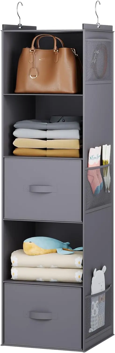 5-Tier Hanging Closet Organizer with 6 Side Pockets & 2 Drawers, Space-Saving Storage for Clothes, Accessories, Grey
5-Tier Hanging Closet Organizer with 6 Side Pockets & 2 Drawers, Space-Saving Storage for Clothes, Accessories, Grey