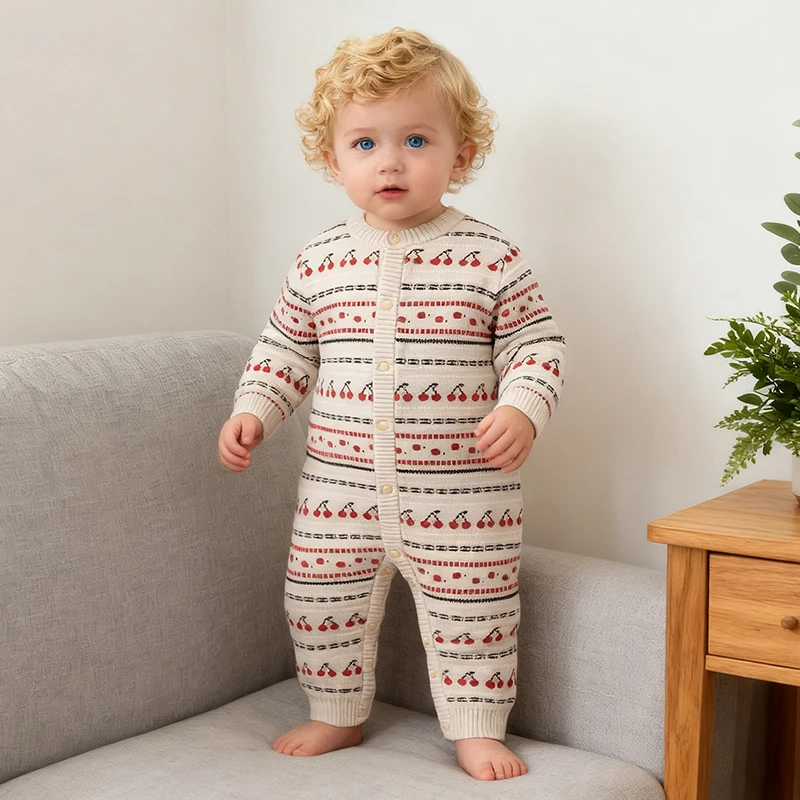 Autumn Baby Weave Jumpsuits Autumn Baby Clothes Newborn Baby Cherry Single-breasted Clothes Weave Romper Autumn Cute Sweater
Autumn Baby Weave Jumpsuits Autumn Baby Clothes Newborn Baby Cherry Single-breasted Clothes Weave Romper Autumn Cute Sweater