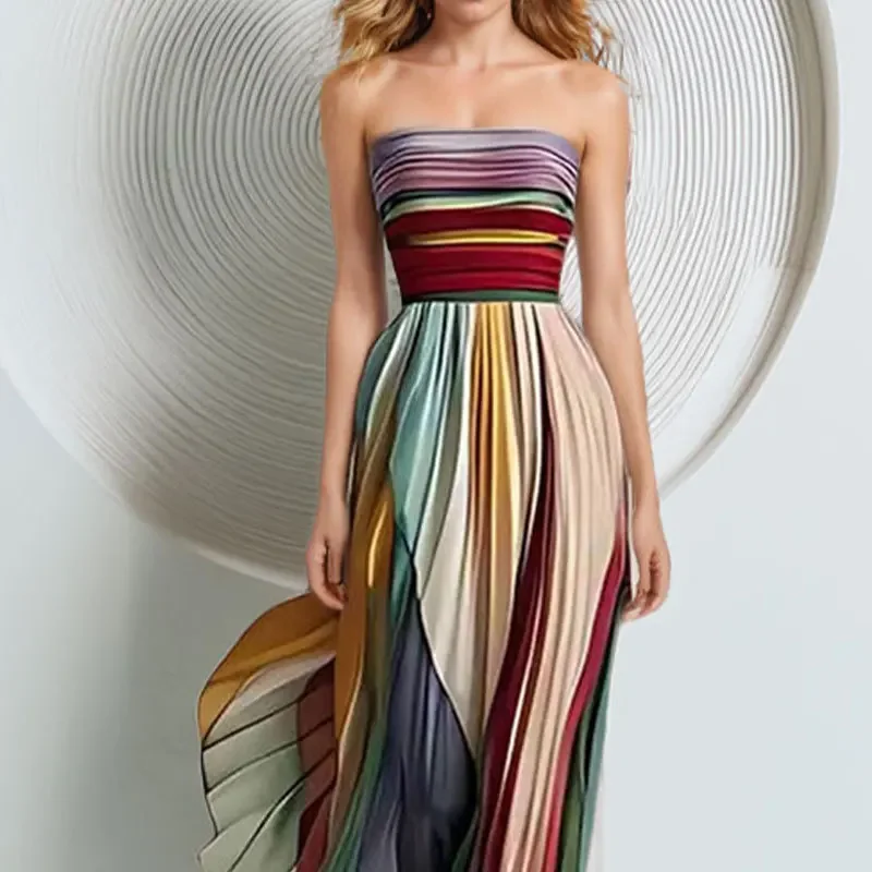 Summer European and American Women's Fashion Printed Sleeveless Strapless High Waisted Long Skirt with Large Swing Dress 2025
Summer European and American Women's Fashion Printed Sleeveless Strapless High Waisted Long Skirt with Large Swing Dress 2025