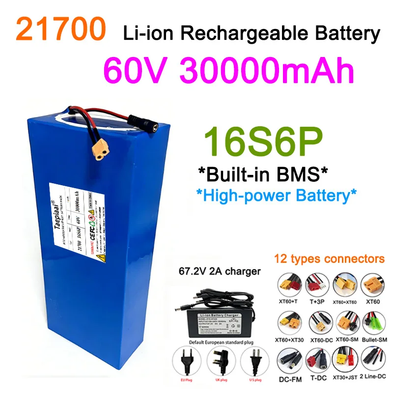 Taepiaai 60V Battery Pack 21700 30ah Lithium 16S6P Full Capacity High Power Rechargeable Built-in 30A BMS Durable for 0-2000W
Taepiaai 60V Battery Pack 21700 30ah Lithium 16S6P Full Capacity High Power Rechargeable Built-in 30A BMS Durable for 0-2000W