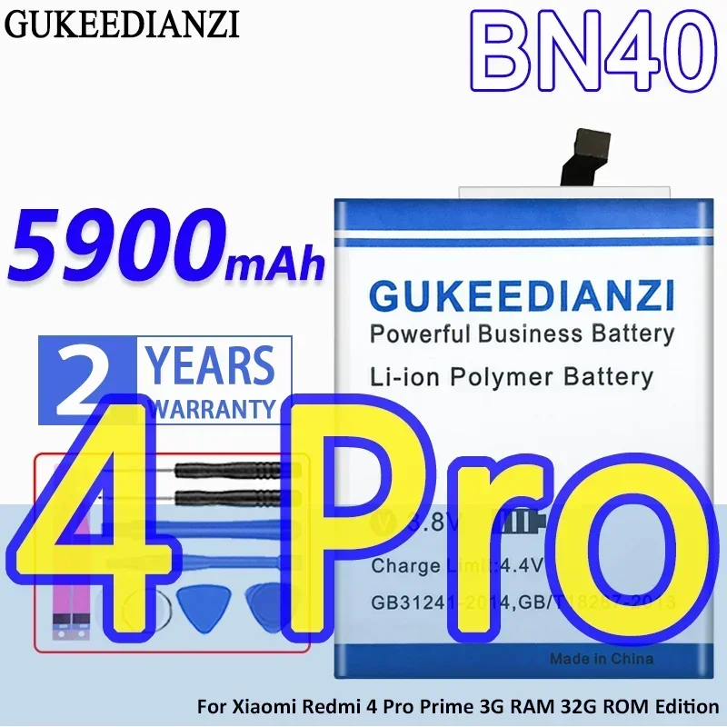 Аккумулятор GUKEEDIANZI большой емкости BN40 5900 мАч для Xiaomi Redmi 4 Pro Prime 3G RAM 32G ROM Edition 4Pro
Аккумулятор GUKEEDIANZI большой емкости BN40 5900 мАч для Xiaomi Redmi 4 Pro Prime 3G RAM 32G ROM Edition 4Pro