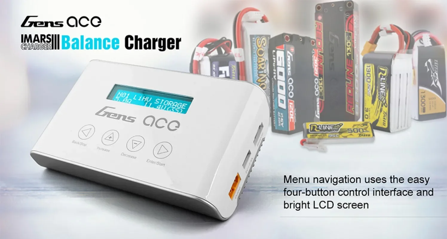 GENS ACE IMARS III Balance Charger For Nimh LIHV LIPO LIFE And Pb Batteries 2-6s 100-240V Smart Charger
GENS ACE IMARS III Balance Charger For Nimh LIHV LIPO LIFE And Pb Batteries 2-6s 100-240V Smart Charger