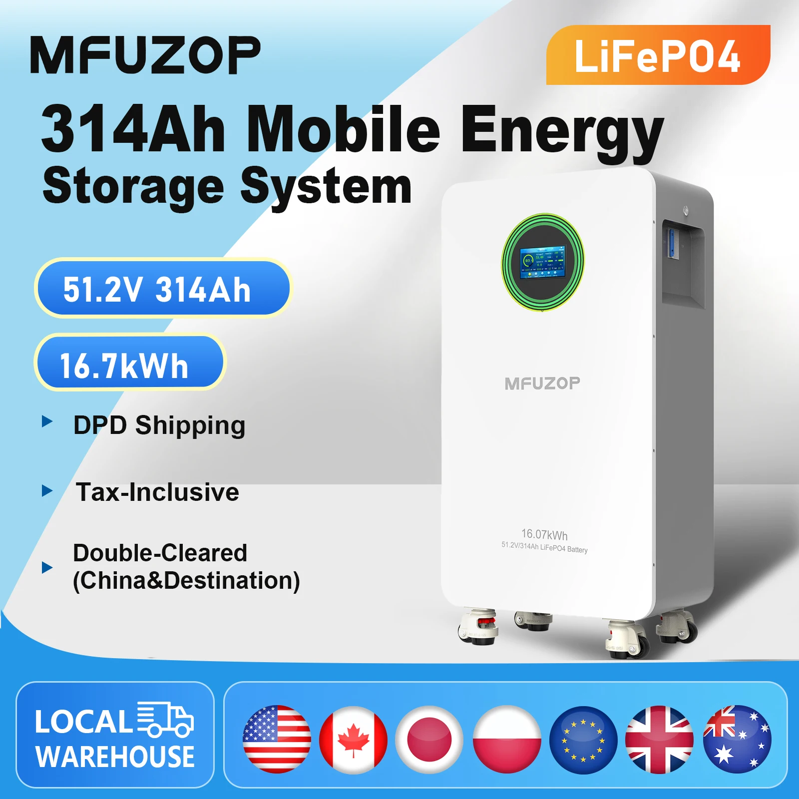 Аккумуляторный блок MFUZOP 48В 314Ач LiFePO4, 16.07кВтч, портативный, на колесах, 51.2В 150Амп макс. 210А, 8000+ циклов, для солнечных энергосистем, RS232 RS485 CAN
Аккумуляторный блок MFUZOP 48В 314Ач LiFePO4, 16.07кВтч, портативный, на колесах, 51.2В 150Амп макс. 210А, 8000+ циклов, для солнечных энергосистем, RS232 RS485 CAN