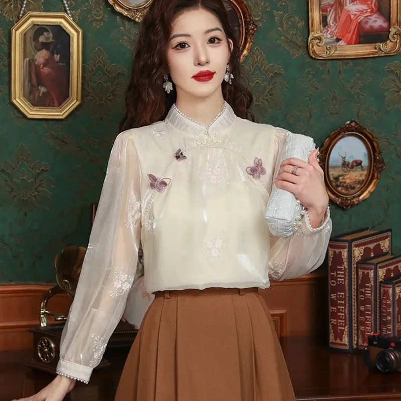 Women's New Chinese Style Heavy Beaded Embroidered Blouse Sheer Long Sleeve Elegant Vintage Top
Women's New Chinese Style Heavy Beaded Embroidered Blouse Sheer Long Sleeve Elegant Vintage Top