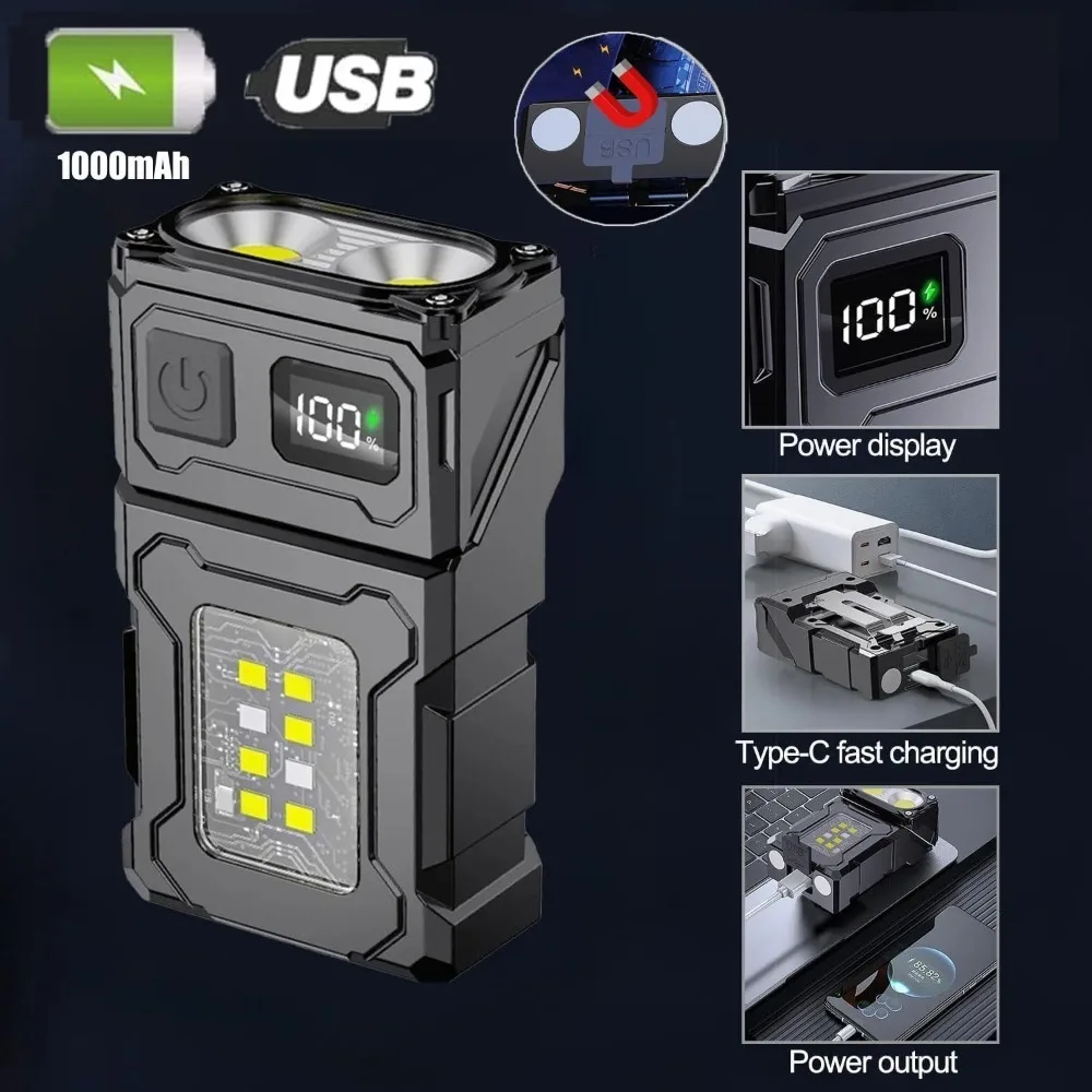180° Rotatable LED Flashlight USB Rechargeable Keychain Light Portable Magnetic Clip-On Work Light for Hiking Camping Fishing
180° Rotatable LED Flashlight USB Rechargeable Keychain Light Portable Magnetic Clip-On Work Light for Hiking Camping Fishing