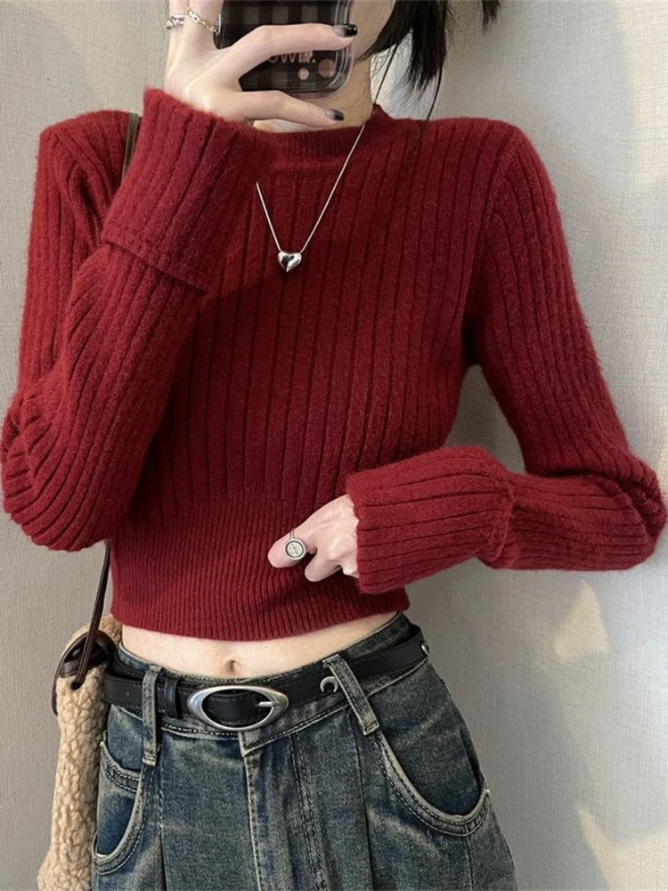 Red Knitted Short Sleeve High Waist Korean Style Chic Top Women's Fashion Spring Clothes Comfortable Inner Wear Base Shirt
Red Knitted Short Sleeve High Waist Korean Style Chic Top Women's Fashion Spring Clothes Comfortable Inner Wear Base Shirt