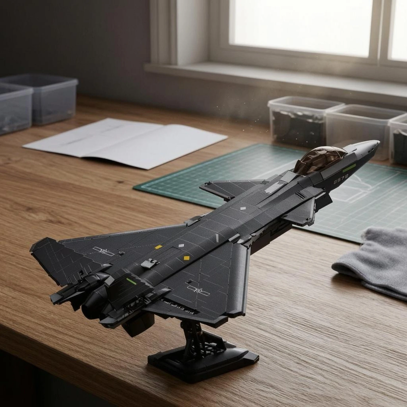 Stealth Jet Model Metallic Finish Fighter Jet Model Brick-Built Aircraft Printed Details Building Toy Display Stand
Stealth Jet Model Metallic Finish Fighter Jet Model Brick-Built Aircraft Printed Details Building Toy Display Stand