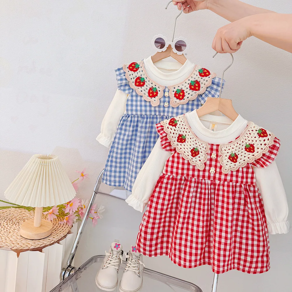 Girls Red Plaid Dress Cute Strawberry Collar Long Sleeve Princess Autumn Spring Children Clothes Birthday Party Dresses
Girls Red Plaid Dress Cute Strawberry Collar Long Sleeve Princess Autumn Spring Children Clothes Birthday Party Dresses