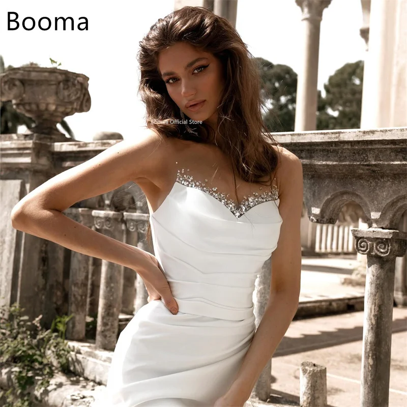 Booma Shiny Crystal Mermaid Pleat Wedding Dresses Long Sleeveless Satin Side Split Elegant Brides Gown Custom Made 2025
Booma Shiny Crystal Mermaid Pleat Wedding Dresses Long Sleeveless Satin Side Split Elegant Brides Gown Custom Made 2025