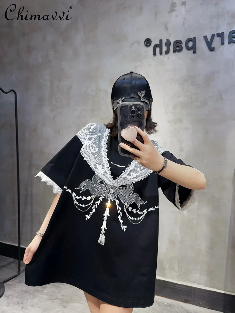 Oversized Summer T-Shirt Heavy Industry Sweet Cool Crew Neck Short Sleeve Lace Splicing Loose Casual Long T Shirts Tops Women
Oversized Summer T-Shirt Heavy Industry Sweet Cool Crew Neck Short Sleeve Lace Splicing Loose Casual Long T Shirts Tops Women