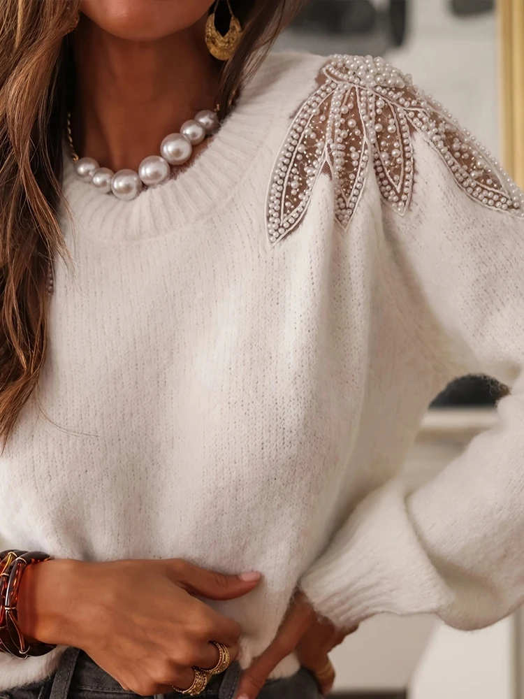 Autumn Sexy Mesh Pearl Diamond Jumpers Winter Women Elegant O-neck Long Sleeve Sweater Casual Solid Color Loose Pullover Knitted
Autumn Sexy Mesh Pearl Diamond Jumpers Winter Women Elegant O-neck Long Sleeve Sweater Casual Solid Color Loose Pullover Knitted