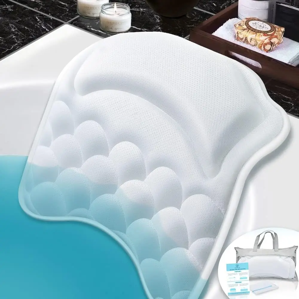 Bathtub Spa Pillow with 8 Strong Suction Cups, Soft 3D Air Mesh for Head Neck Back Support, Machine Washable
Bathtub Spa Pillow with 8 Strong Suction Cups, Soft 3D Air Mesh for Head Neck Back Support, Machine Washable