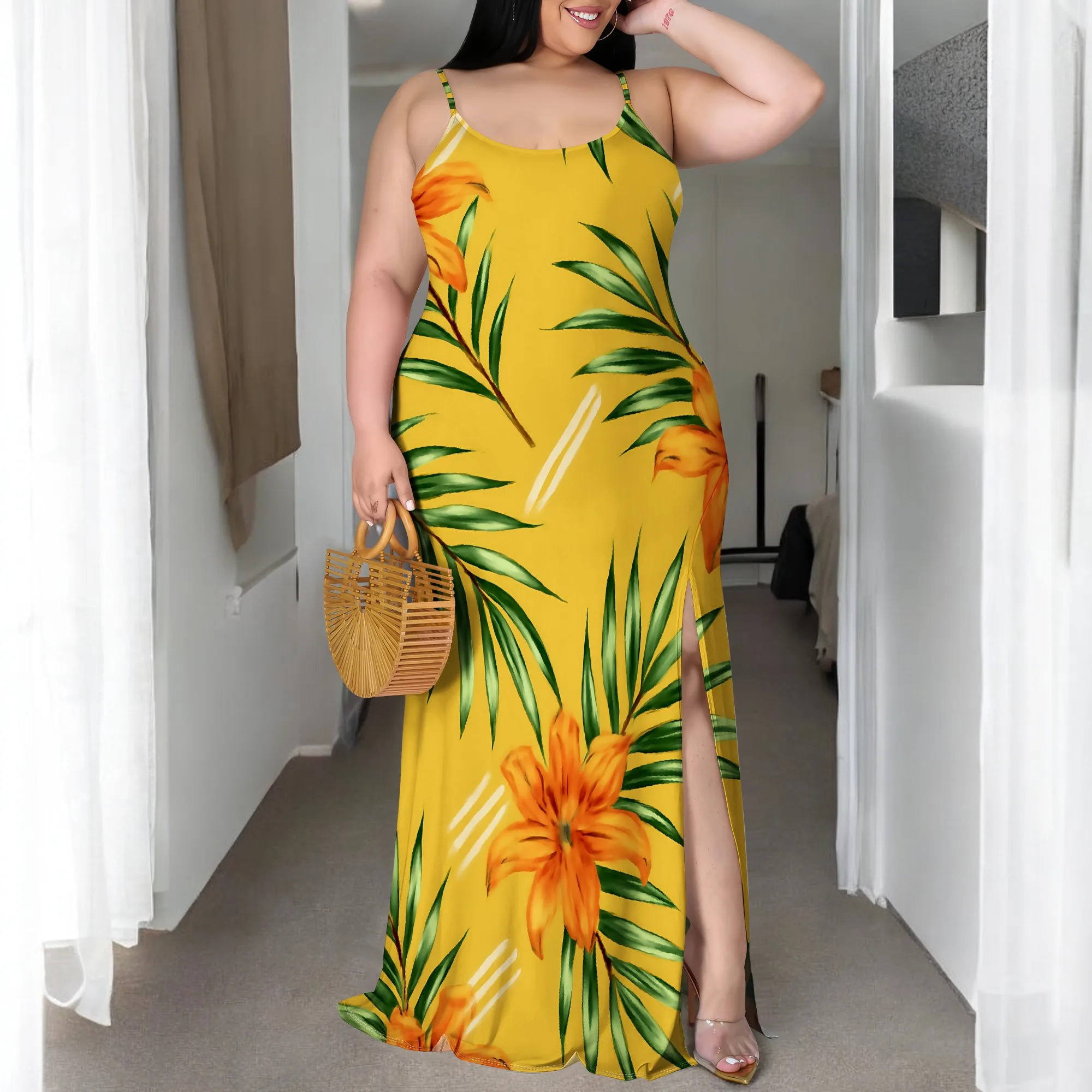 Plus Size Tropical Print Maxi Dress for Women XL-6XL 2025 Yellow Spaghetti Strap Sleeveless Split Beach Vacation Dress
Plus Size Tropical Print Maxi Dress for Women XL-6XL 2025 Yellow Spaghetti Strap Sleeveless Split Beach Vacation Dress