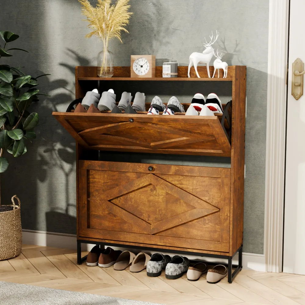 Shoe Storage Cabinet with 2 Flip Drawers for Entryway, Farmhouse Hidden Shoe Cabinet for Entrance Hallway
Shoe Storage Cabinet with 2 Flip Drawers for Entryway, Farmhouse Hidden Shoe Cabinet for Entrance Hallway