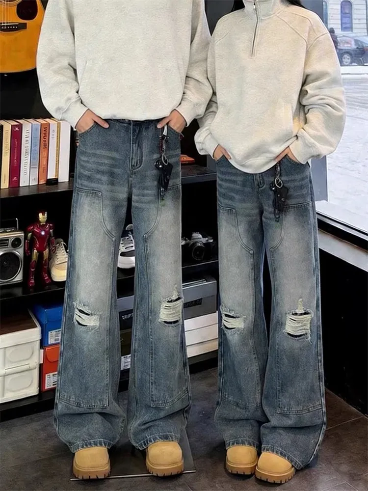 Blue Men's Fake Ripped Straight Leg Jeans Winter High Street American Cool High-End Feelings Pants Splicing Micro Flared Pants
Blue Men's Fake Ripped Straight Leg Jeans Winter High Street American Cool High-End Feelings Pants Splicing Micro Flared Pants