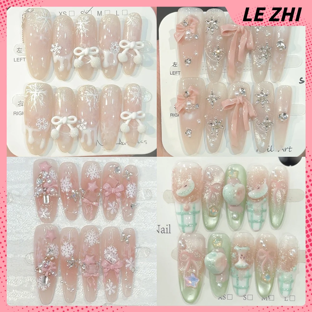 Sweet Lovely Handmade Long Ellipse Wearable False Nails Bowknot Pearl Snowflake Diamond Cat Eyes Press On Nails Christmas Gift
Sweet Lovely Handmade Long Ellipse Wearable False Nails Bowknot Pearl Snowflake Diamond Cat Eyes Press On Nails Christmas Gift