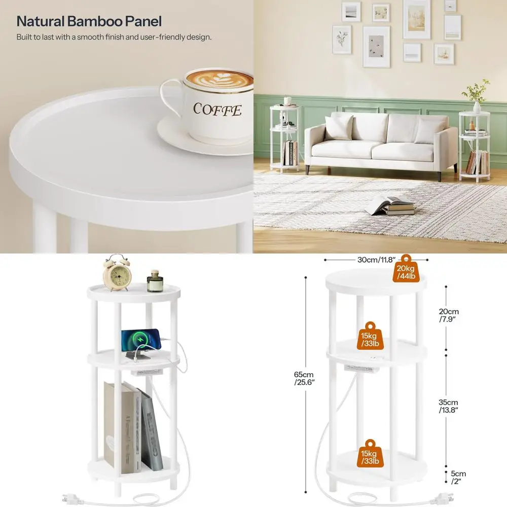Compact Bamboo Charging Station Side Table for Small Spaces, Suitable for Living Room and Bedroom, White
Compact Bamboo Charging Station Side Table for Small Spaces, Suitable for Living Room and Bedroom, White
