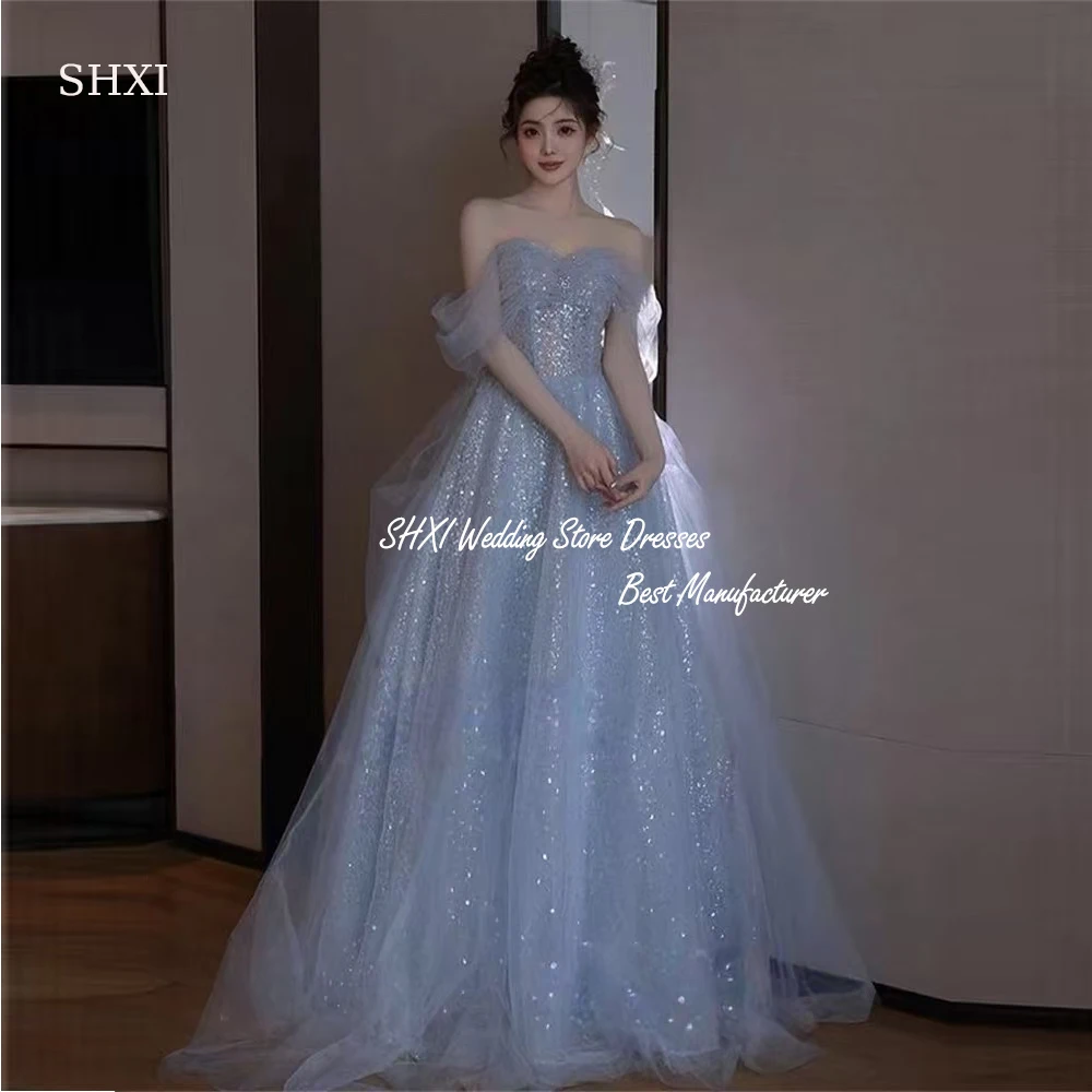 SHXI Glitter Tulle Blue Wedding Dresses Korean Photo Shoot Prom Dresses Customized Formal Occasion Off The Shoulder Prom Gowns
SHXI Glitter Tulle Blue Wedding Dresses Korean Photo Shoot Prom Dresses Customized Formal Occasion Off The Shoulder Prom Gowns