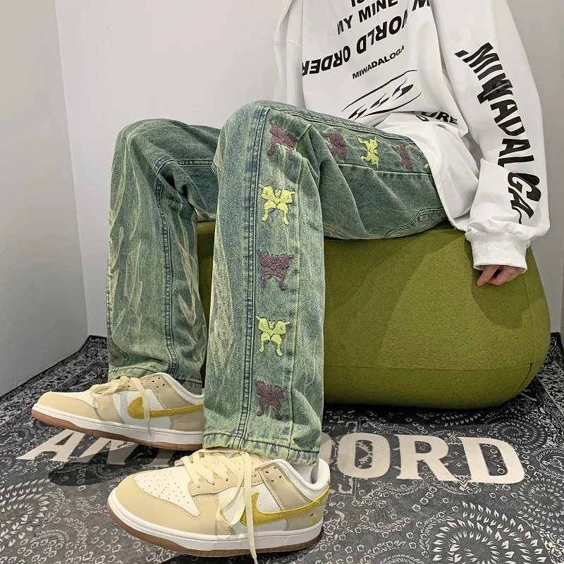 Trendy Tie-Dye Straight Leg Green Jeans Men's High Street Hip Hop Casual Loose Dad Pants Long Youth Popular Winter Spring
Trendy Tie-Dye Straight Leg Green Jeans Men's High Street Hip Hop Casual Loose Dad Pants Long Youth Popular Winter Spring