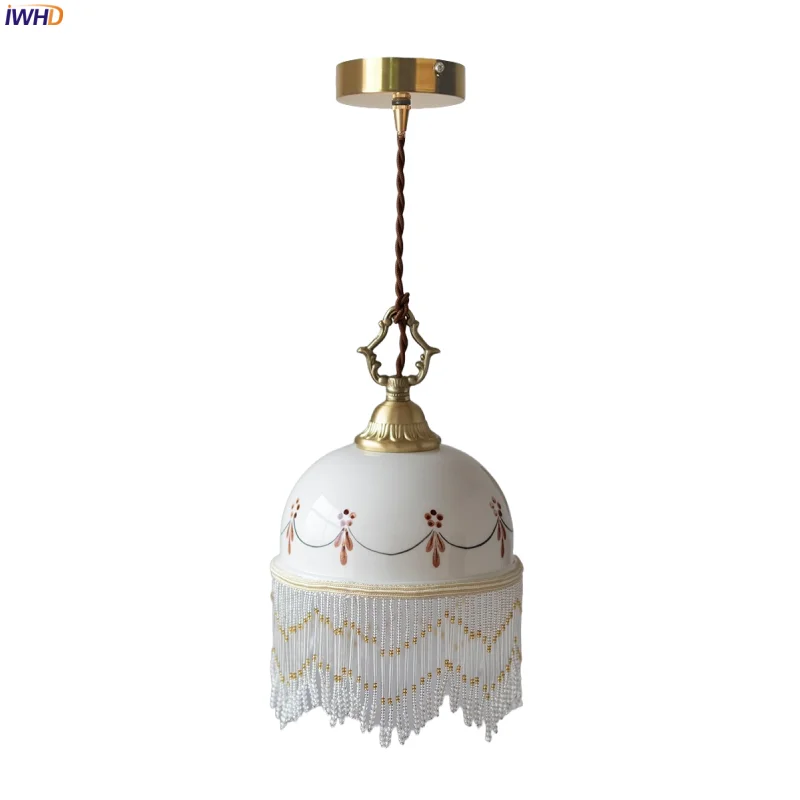 IWHD American Vintage LED Hanging Lamp Bedside Living Dining Room Decoration Tassel Printed Ceramic Pendant Lighting Luminaire 
IWHD American Vintage LED Hanging Lamp Bedside Living Dining Room Decoration Tassel Printed Ceramic Pendant Lighting Luminaire