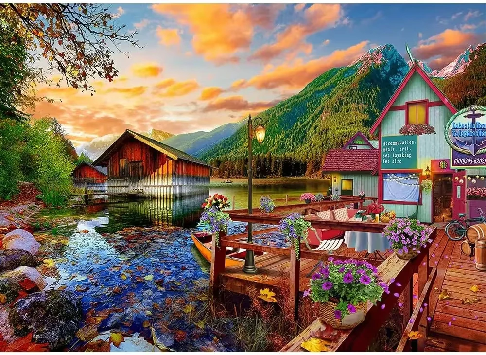 DIY Alpine Lakeside Color Chalet Sunset Jigsaw Puzzle, Mountain Lake Wooden House Flower Dock Boat Twilight Village Wall Decor
DIY Alpine Lakeside Color Chalet Sunset Jigsaw Puzzle, Mountain Lake Wooden House Flower Dock Boat Twilight Village Wall Decor