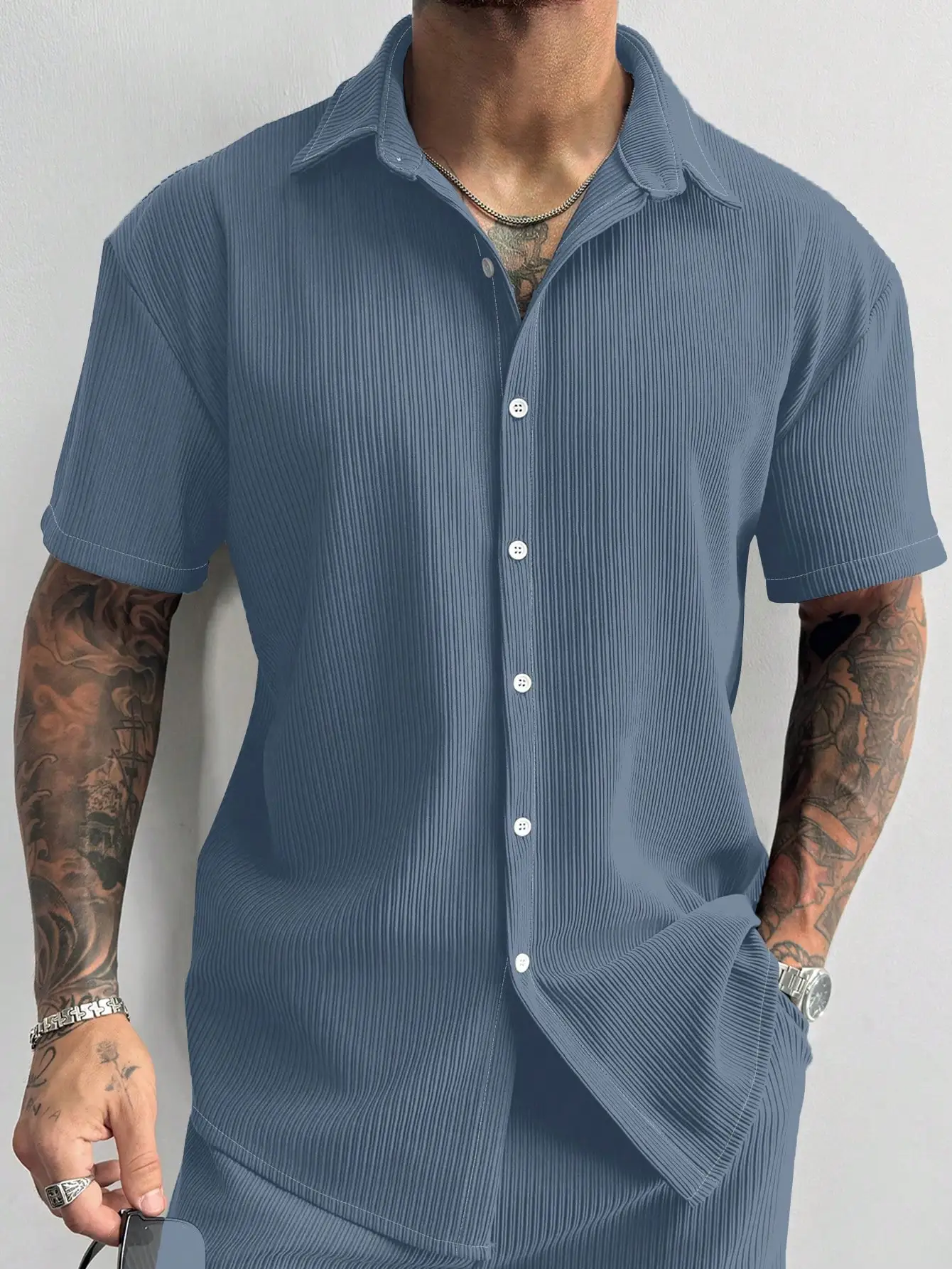 Mens Ribbed Knit Short Sleeve Casual Shirt Solid Color
Mens Ribbed Knit Short Sleeve Casual Shirt Solid Color