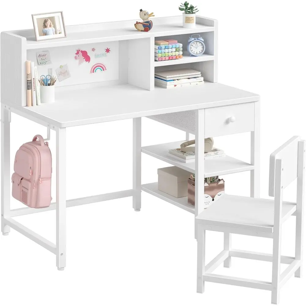 Kids Desk and Chair Set for 6-12 Years, Study Desk with Hutch, Storage Shelf, Fabric Drawer Writing Table for Boys and Girls
Kids Desk and Chair Set for 6-12 Years, Study Desk with Hutch, Storage Shelf, Fabric Drawer Writing Table for Boys and Girls