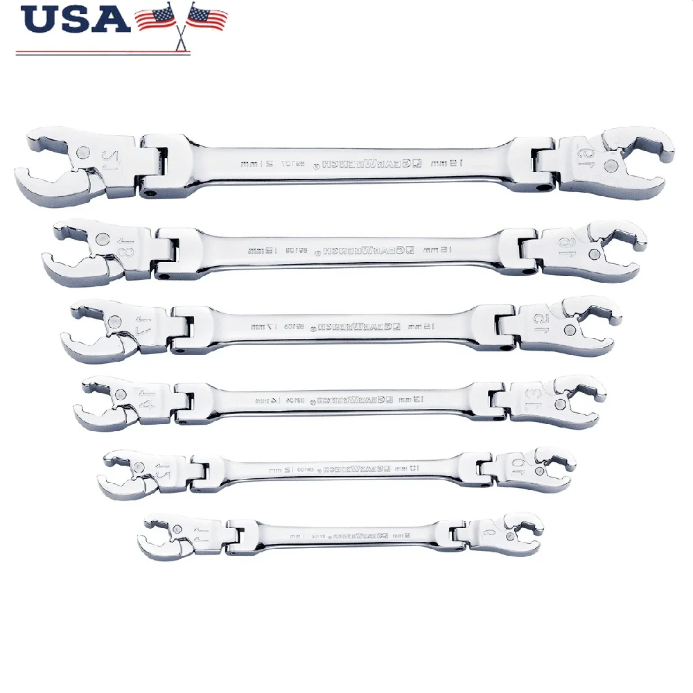 6 Piece Metric Ratcheting Flex Flare Nut Wrench Set Low Profile Head Chrome Finish Durable Access Hard To Reach Fittings
6 Piece Metric Ratcheting Flex Flare Nut Wrench Set Low Profile Head Chrome Finish Durable Access Hard To Reach Fittings