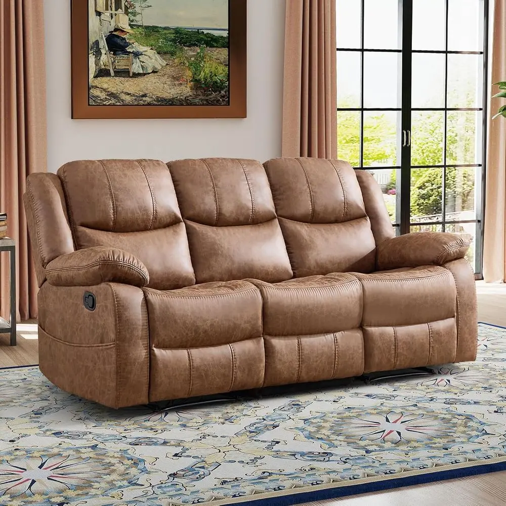 Brown 3-Seat Leather Manual Reclining Sofa with Overstuffed Armrests for Living or Meeting Rooms
Brown 3-Seat Leather Manual Reclining Sofa with Overstuffed Armrests for Living or Meeting Rooms