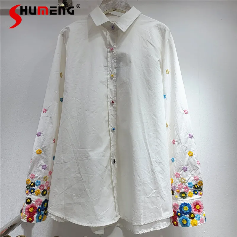 Feminine Long Sleeve Fashion Chic Beautiful Shirts Women 2025 New Embroidered Flower Single Breasted Shirt Loose Comfort Tops
Feminine Long Sleeve Fashion Chic Beautiful Shirts Women 2025 New Embroidered Flower Single Breasted Shirt Loose Comfort Tops