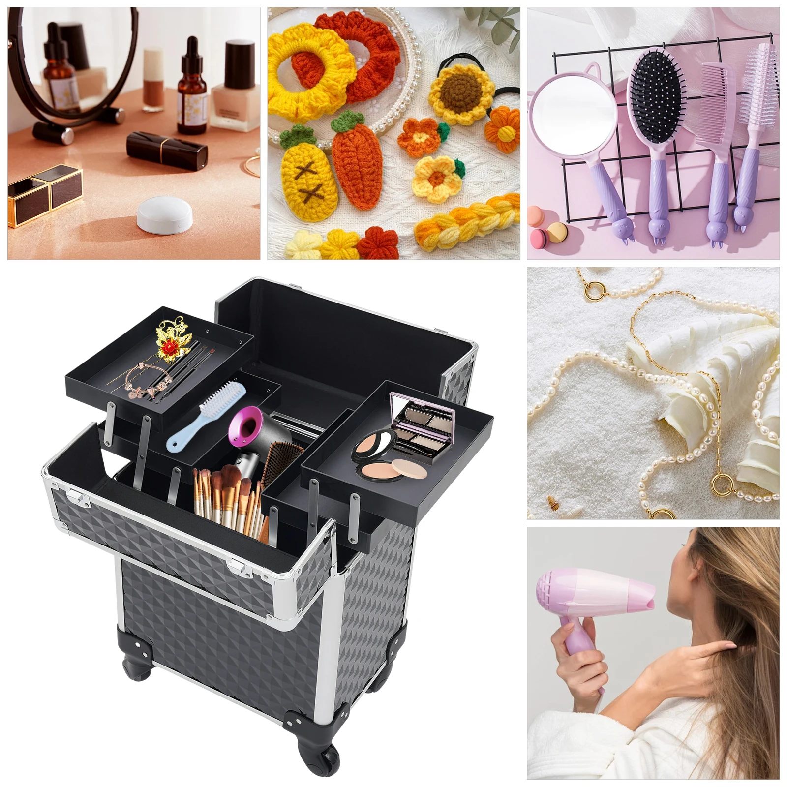 Cosmetic Case, Trolley, Make-Up Case, Hairdressing Case, Multi Case with Wheels, Lockable Make-Up Organiser
Cosmetic Case, Trolley, Make-Up Case, Hairdressing Case, Multi Case with Wheels, Lockable Make-Up Organiser