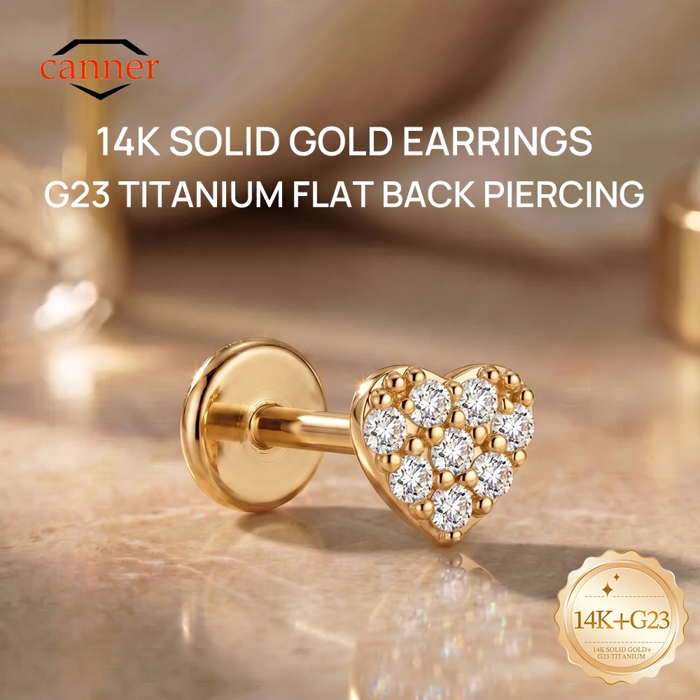 CANNER 14K Solid Gold Heart Flat Back Cartilage Earring Helix Tragus Conch Labret CZ Internal Threaded G23 Titanium Ear Jewelry
CANNER 14K Solid Gold Heart Flat Back Cartilage Earring Helix Tragus Conch Labret CZ Internal Threaded G23 Titanium Ear Jewelry