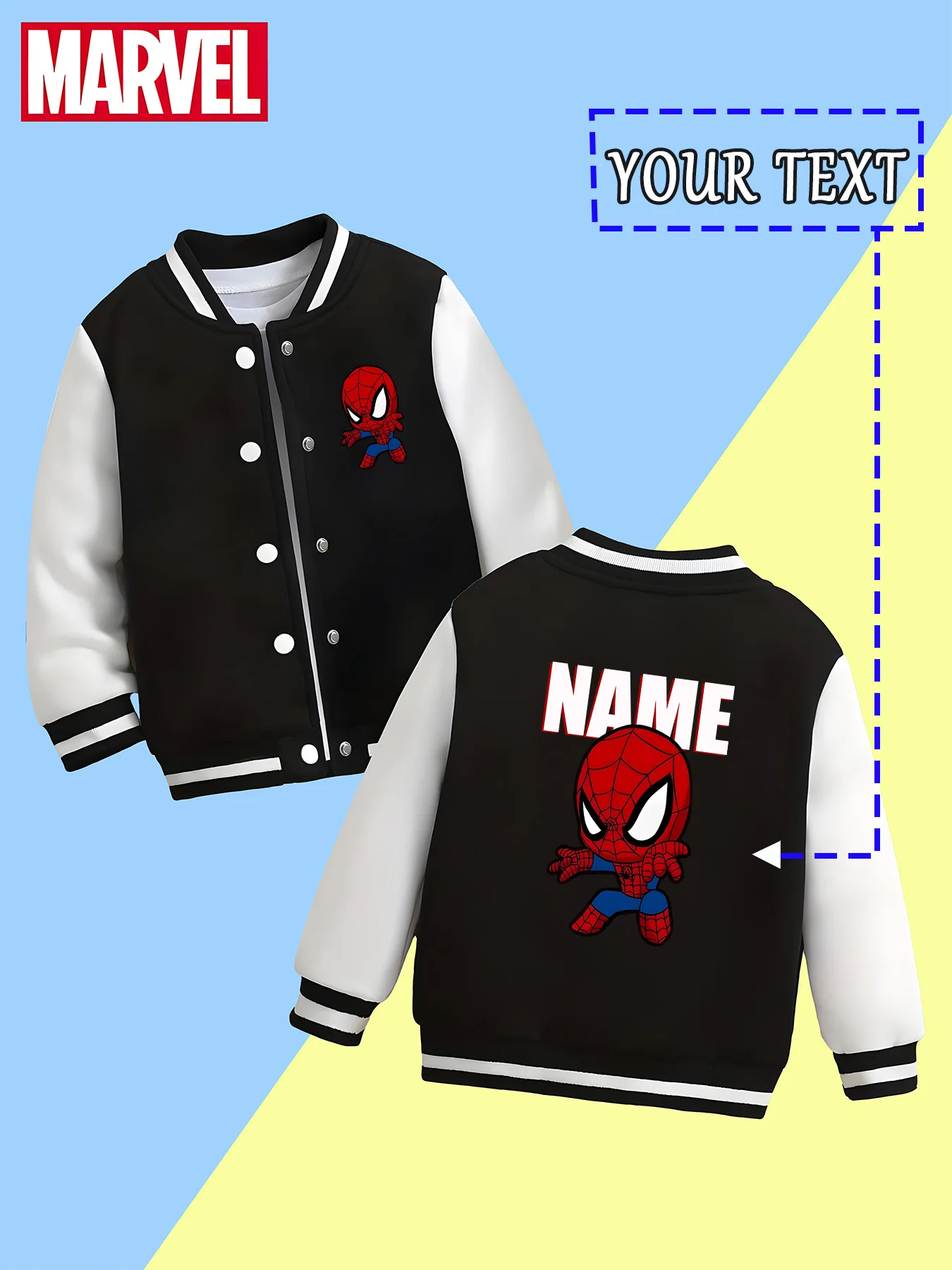 MINISO Marvel Boys Baseball Jacket - Simple design with Q version of Spider-Man, cute but not childish, perfect for daily school
MINISO Marvel Boys Baseball Jacket - Simple design with Q version of Spider-Man, cute but not childish, perfect for daily school