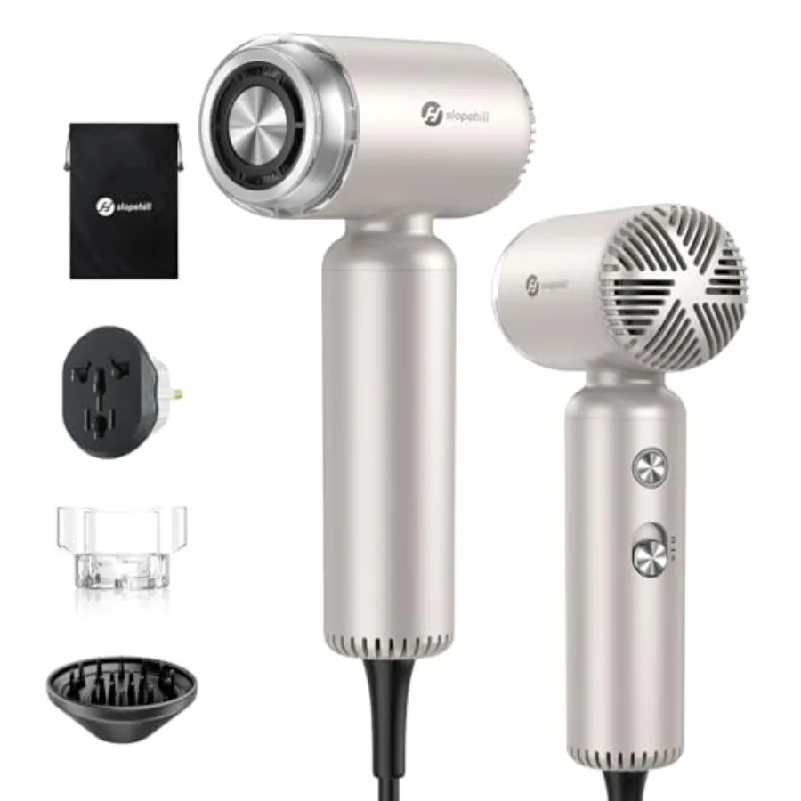 Travel hair dryer for international use, lightweight ionic plastic in black, dual voltage 100-240V with fast drying and quiet o
Travel hair dryer for international use, lightweight ionic plastic in black, dual voltage 100-240V with fast drying and quiet o