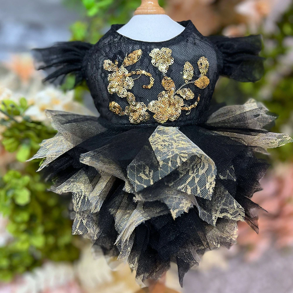 Handmade Luxury Black Gold Lace Sequin Bow Princess Dress for Small Medium Dogs Fashion Pet Party Wedding Clothes Poodle
Handmade Luxury Black Gold Lace Sequin Bow Princess Dress for Small Medium Dogs Fashion Pet Party Wedding Clothes Poodle