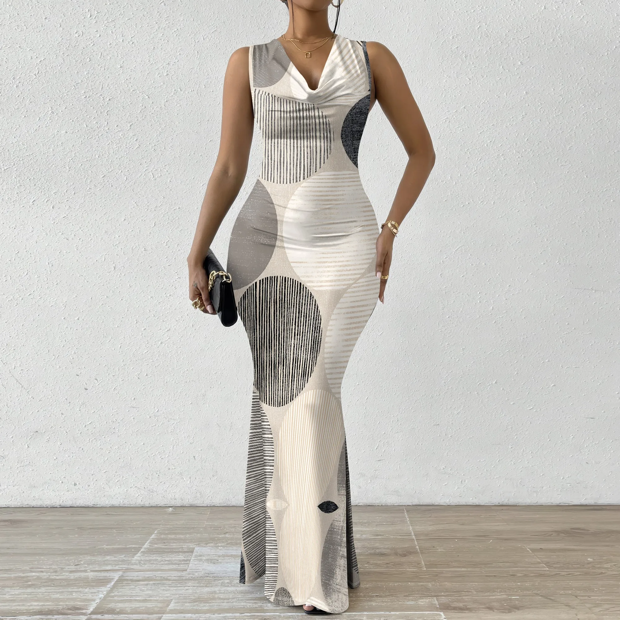 Abstract Print Sleeveless Maxi Dress XS-2XL Elegant Slim Fit V-Neck Style for Cocktail Party, Art Gallery or Evening Dinner
Abstract Print Sleeveless Maxi Dress XS-2XL Elegant Slim Fit V-Neck Style for Cocktail Party, Art Gallery or Evening Dinner