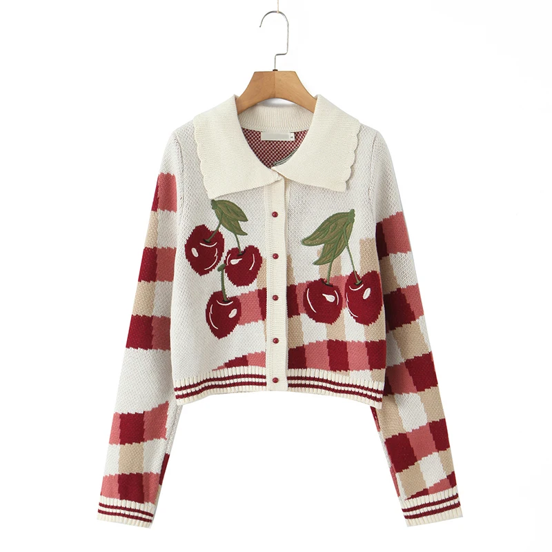 YENKYE Autumn Women Single Breasted Fruit Plaid Knit Cardigan Lapel Collar Long Sleeve Casual Jumper Cropped Knitwear
YENKYE Autumn Women Single Breasted Fruit Plaid Knit Cardigan Lapel Collar Long Sleeve Casual Jumper Cropped Knitwear