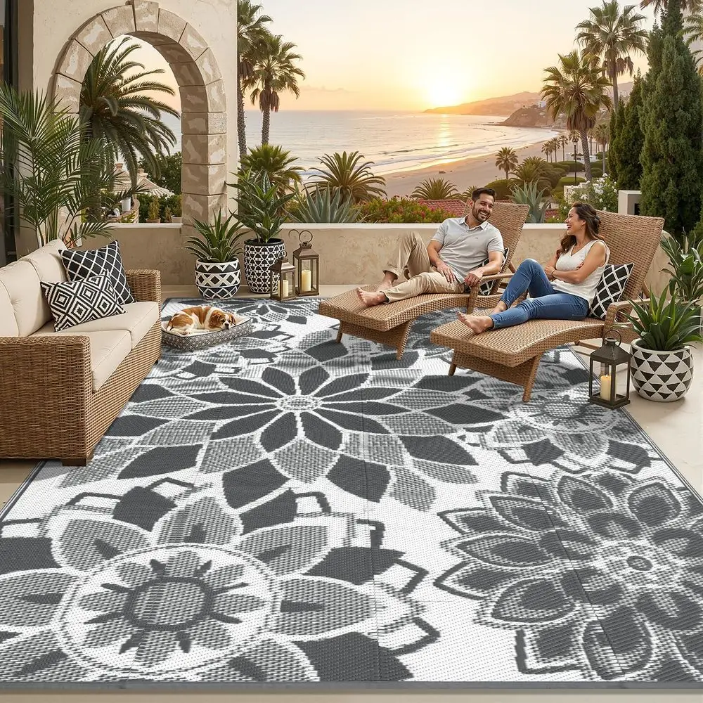 8x10 Reversible Plastic Outdoor Rug, Water-Resistant Mat for RV, Camping, Deck, Porch, Picnic, Beach, Backyard - Grey & White
8x10 Reversible Plastic Outdoor Rug, Water-Resistant Mat for RV, Camping, Deck, Porch, Picnic, Beach, Backyard - Grey & White
